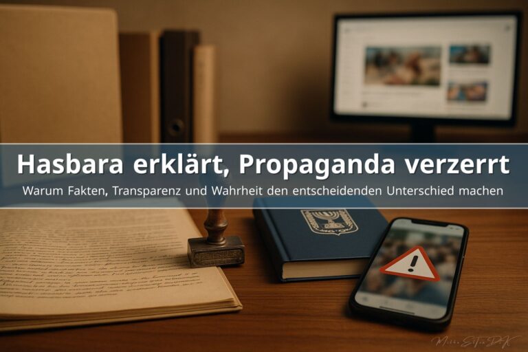 Dokumentarisches Studiofoto mit historischen Akten und Symbolen für Faktenarbeit im Kontrast zu digitaler Propaganda