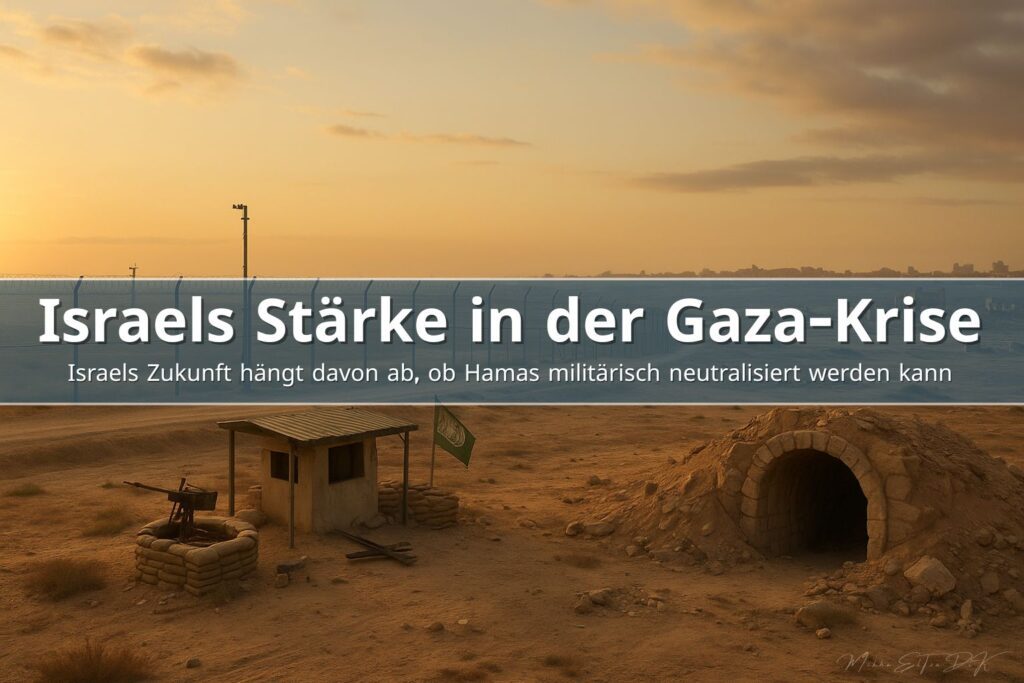 Dokumentarische Aufnahme der Israel-Gaza-Grenze mit verlassenem Hamas-Außenposten und zerstörtem Tunnelportal bei Sonnenuntergang