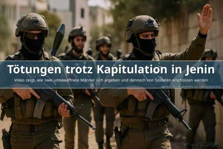 Straßenszene in Jenin bei Nacht mit Militärfahrzeugen und abgelegten Kleidungsstücken als Symbol einer Kapitulation