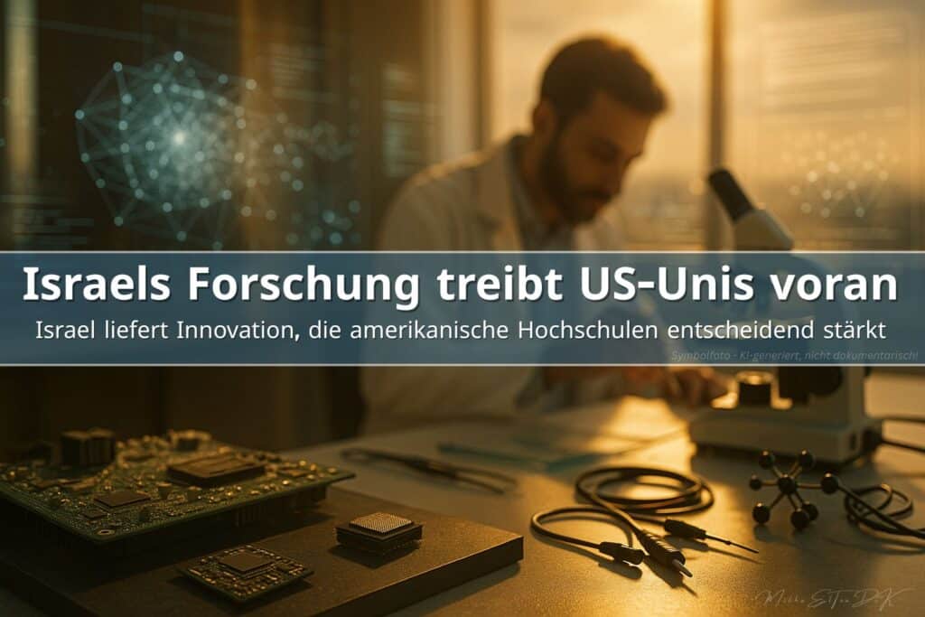 Israelische Hightech-Forschung im Labor mit Mikrochips, KI-Daten und Wissenschaftler