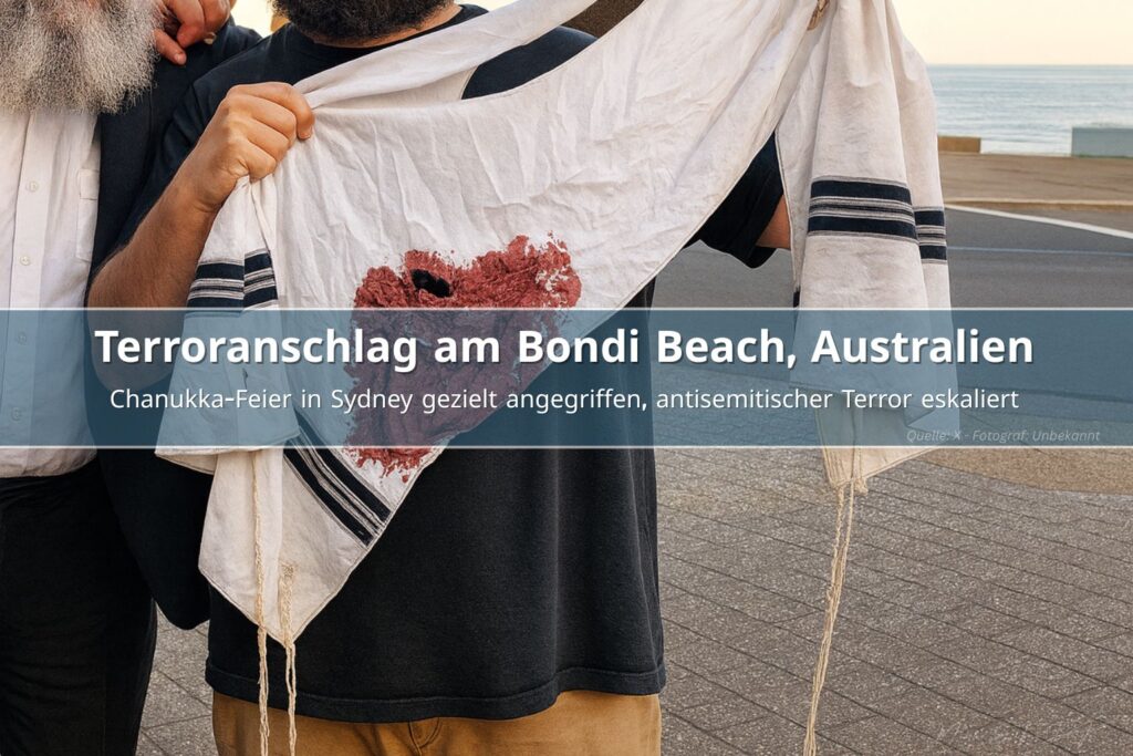 Blutdurchschossener jüdischer Gebetsschal nach Terroranschlag auf Hanukkah-Feier am Bondi Beach in Sydney