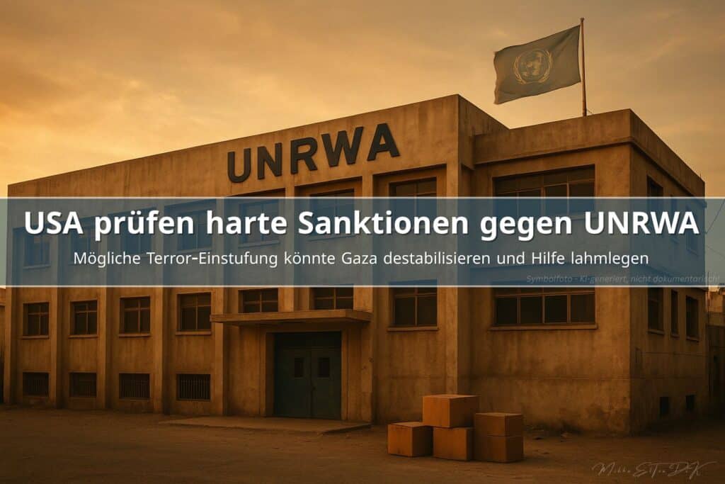 UNRWA Gebäude im warmen Abendlicht während US-Sanktionsdebatte